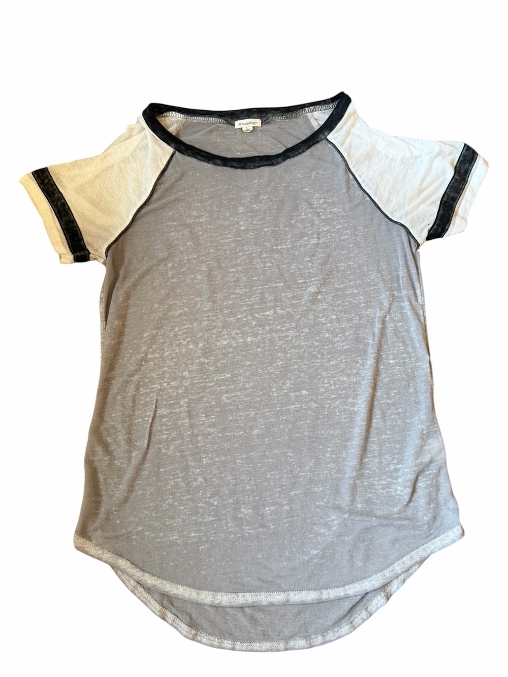 Urbanology baseball tee Heather Gray and White Raglan with Black Trim Womens M